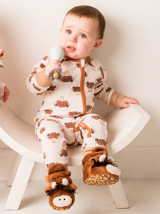 Blade & Rose Neutral Hamish Highland Cow Zip-Up Romper