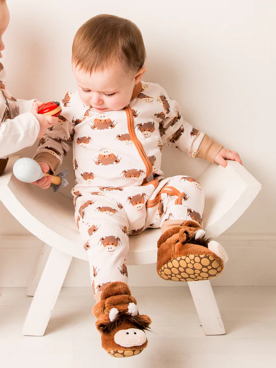 Blade & Rose Neutral Hamish Highland Cow Zip-Up Romper