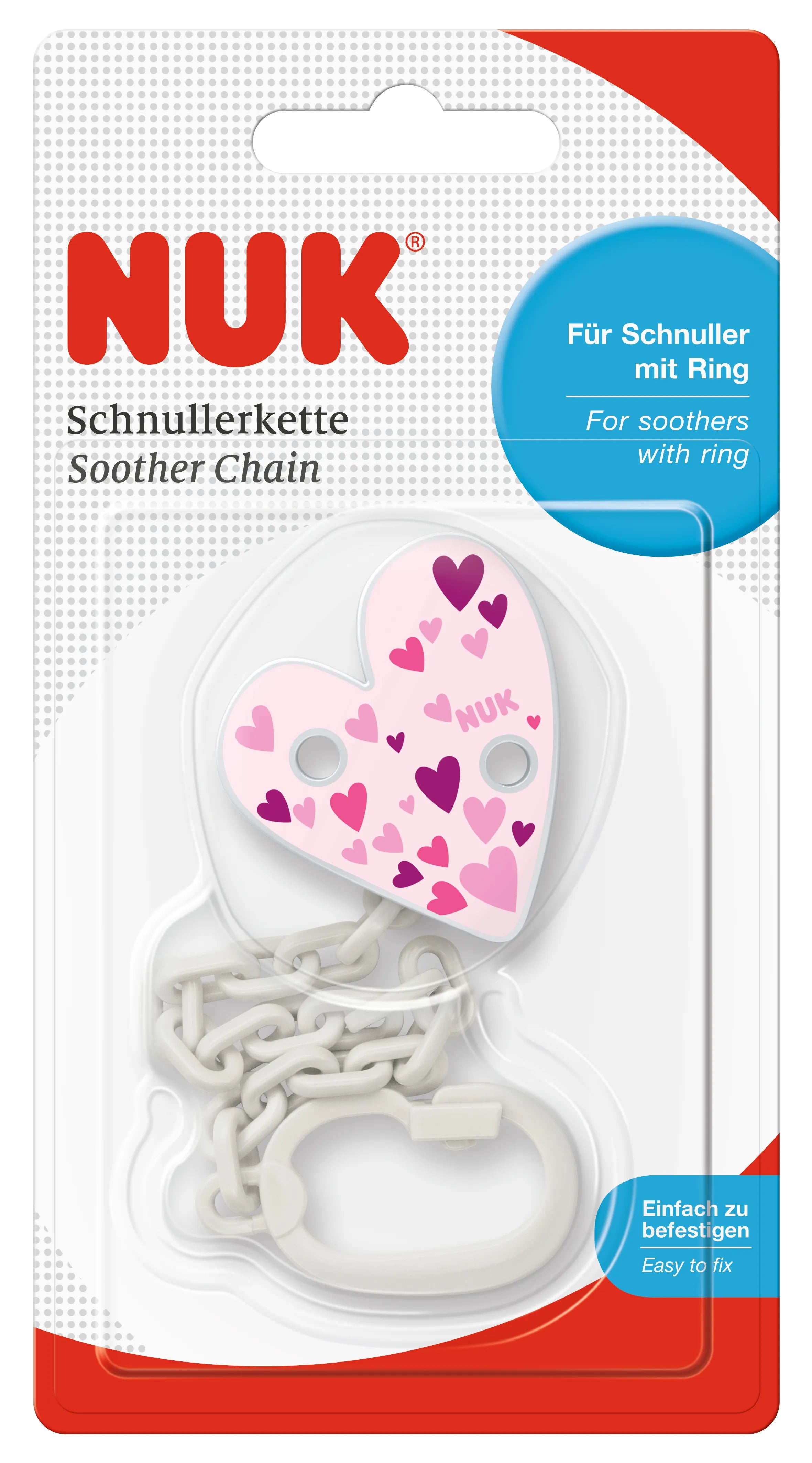 Nuk Soother Chain - Pink Hearts