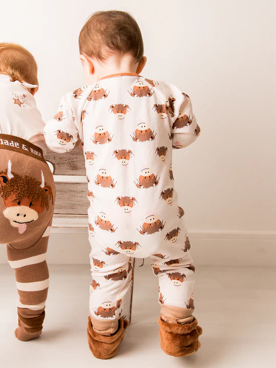 Blade & Rose Neutral Hamish Highland Cow Zip-Up Romper