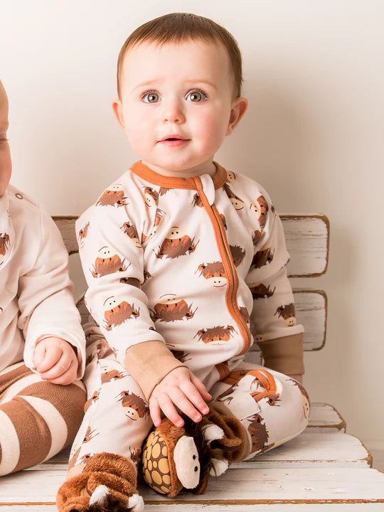 Blade & Rose Neutral Hamish Highland Cow Zip-Up Romper