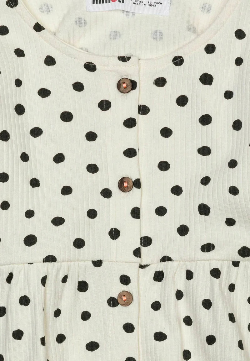 Minoti Long Sleeve Ballerina Dress - Cream / Black Polka Dots