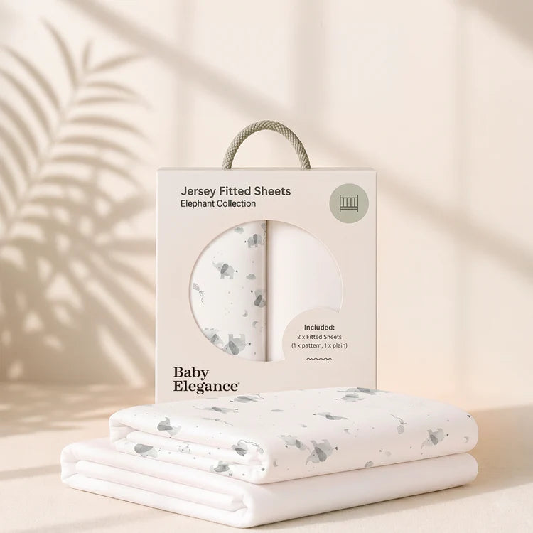 Baby Elegance Jersey Cot Fitted Sheets 70x90cm 2 pack - Elephant Collection