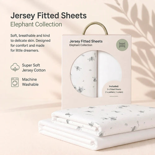 Baby Elegance Jersey Cot Bed Fitted Sheets 70x140cm 2 pack - Elephant Collection