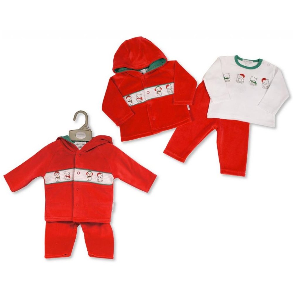 Baby Christmas Smocked Velour 3 Piece Outfit