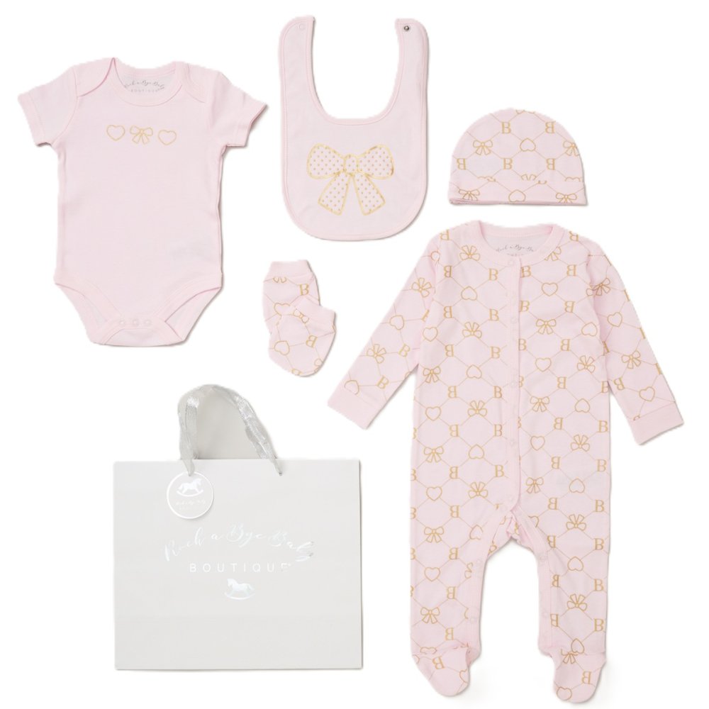 Baby Girls Bows 6 Piece Mesh Bag Gift Set