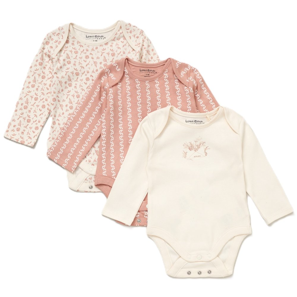 Baby Girls Organic Cotton 3 Pack Bodysuits With Extendable Gussets (NB-6 Months)