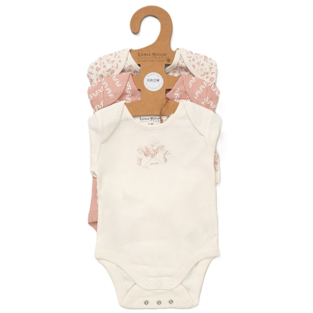 Baby Girls Organic Cotton 3 Pack Bodysuits With Extendable Gussets (NB-6 Months)