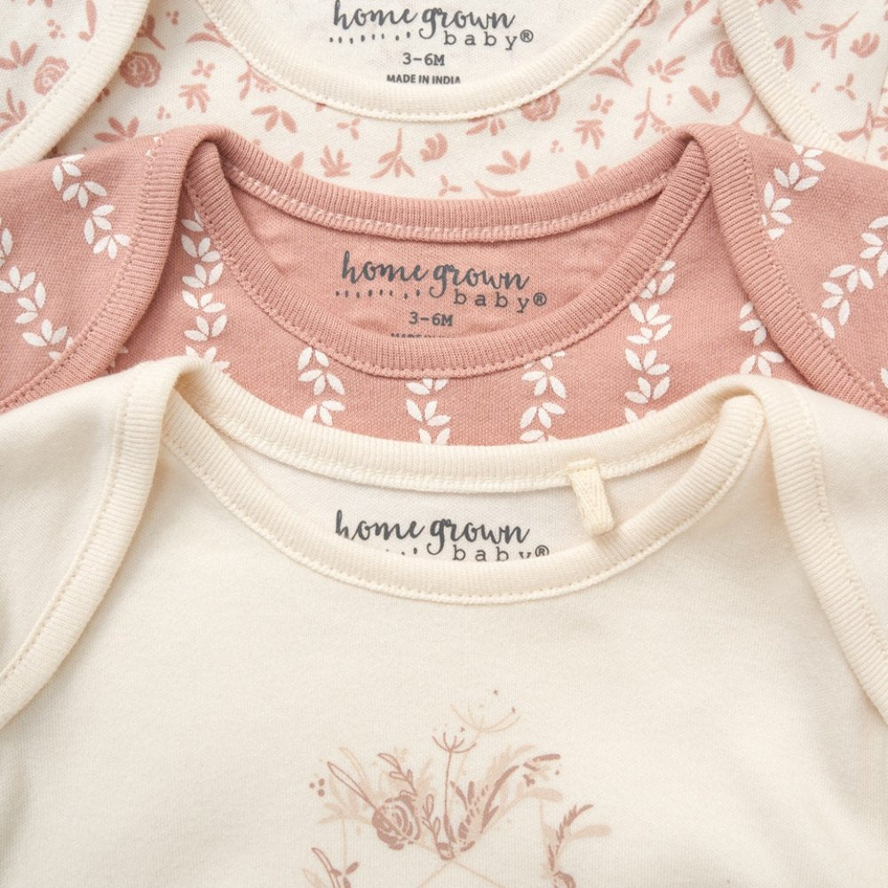 Baby Girls Organic Cotton 3 Pack Bodysuits With Extendable Gussets (NB-6 Months)