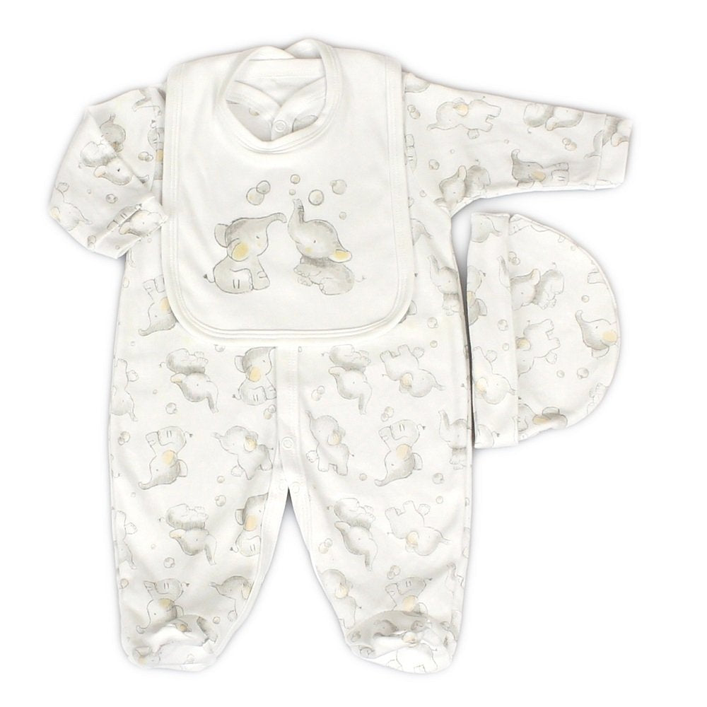 Baby Unisex Elephant 3 Piece All In One Gift Set, Bib & Hat Set