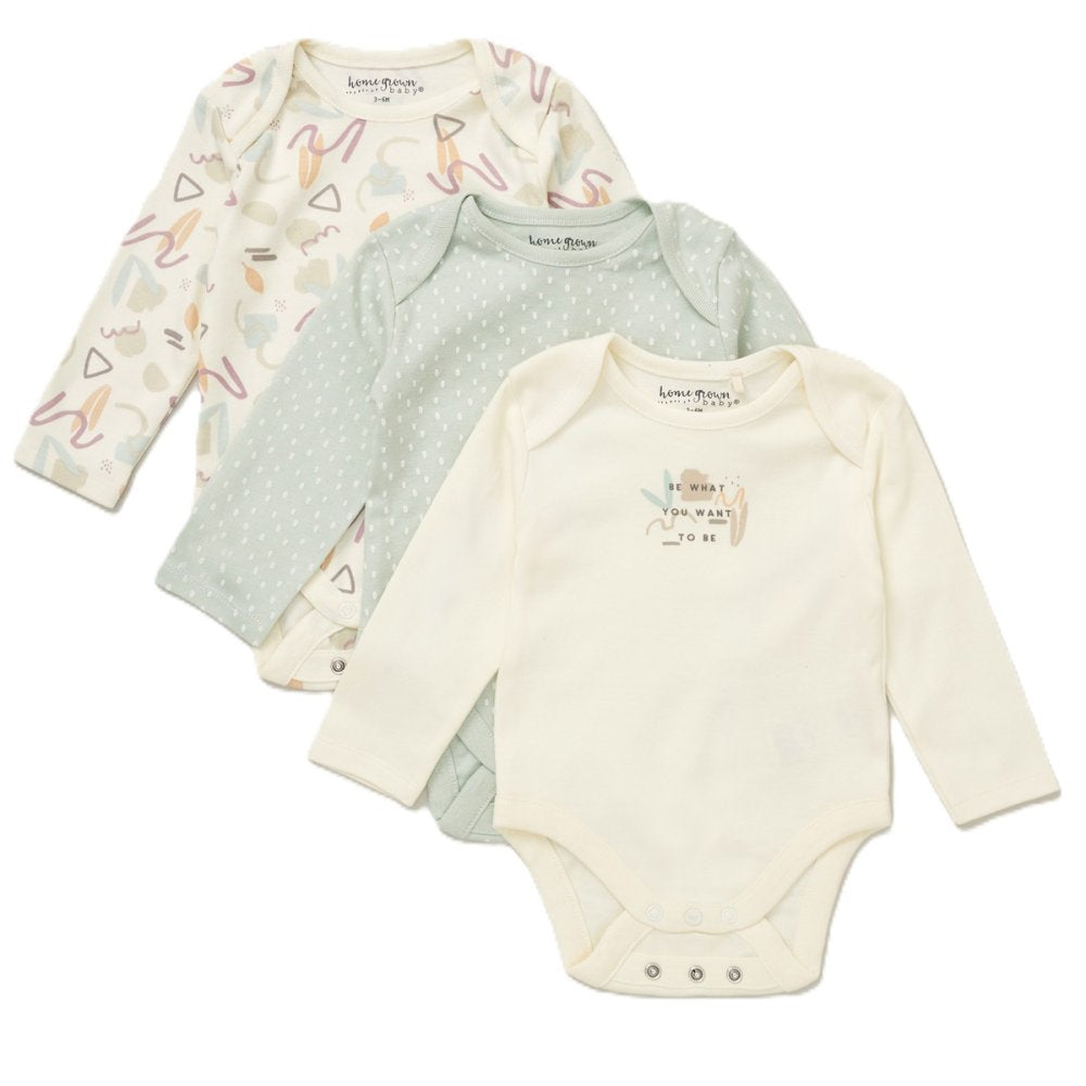 Baby Unisex Organic Cotton 3 Pack Bodysuits With Extendable Gussets (NB-6 Months)