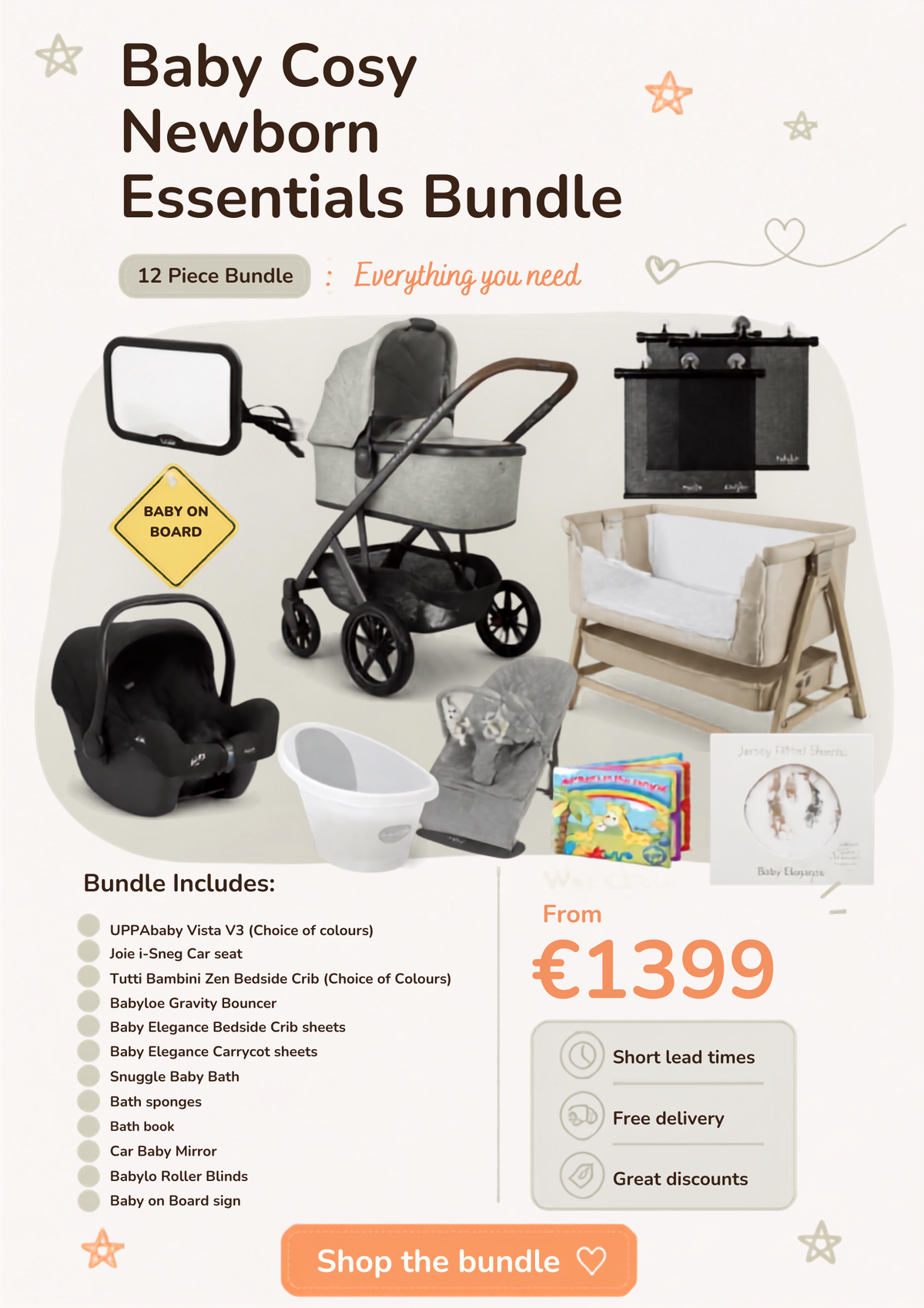 Baby Cosy- Newborn Essentials Bundle (12 Piece)