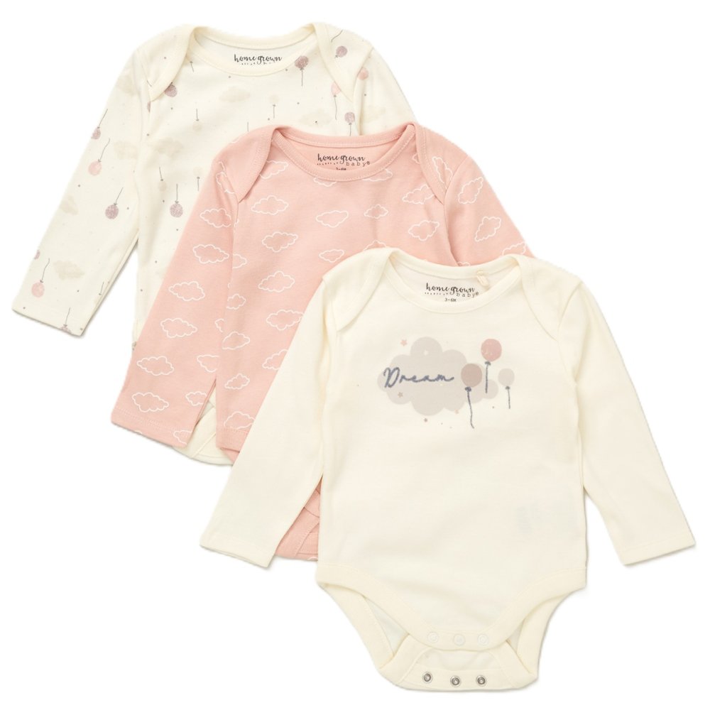 Baby Girls Organic Cotton 3 Pack Dream Bodysuits With Extendable Gussets