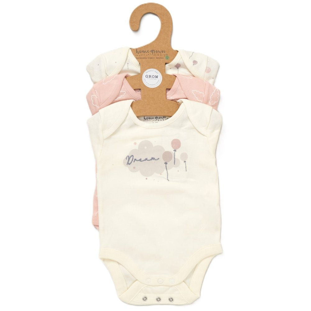 Baby Girls Organic Cotton 3 Pack Dream Bodysuits With Extendable Gussets