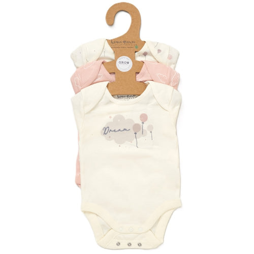 Baby Girls Organic Cotton 3 Pack Dream Bodysuits With Extendable Gussets