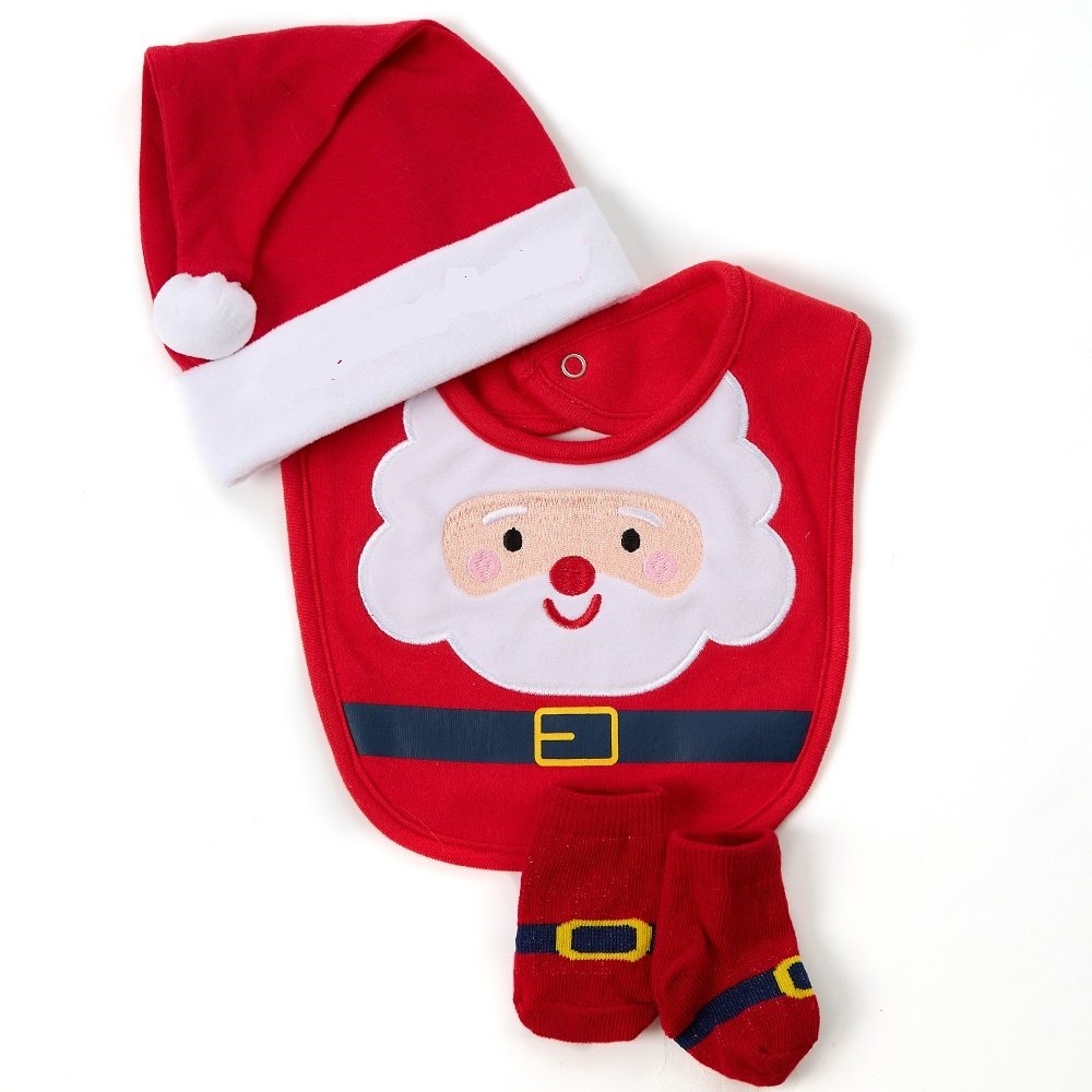 Baby Christmas Santa Hat, Bib & Socks Set (0-6 Months)