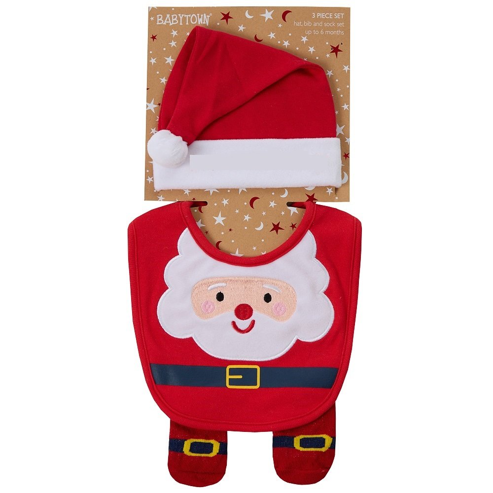 Baby Christmas Santa Hat, Bib & Socks Set (0-6 Months)