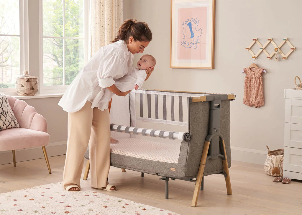 Tutti Bambini CoZee XL Bedside Crib & Cot - Oak / Charcoal