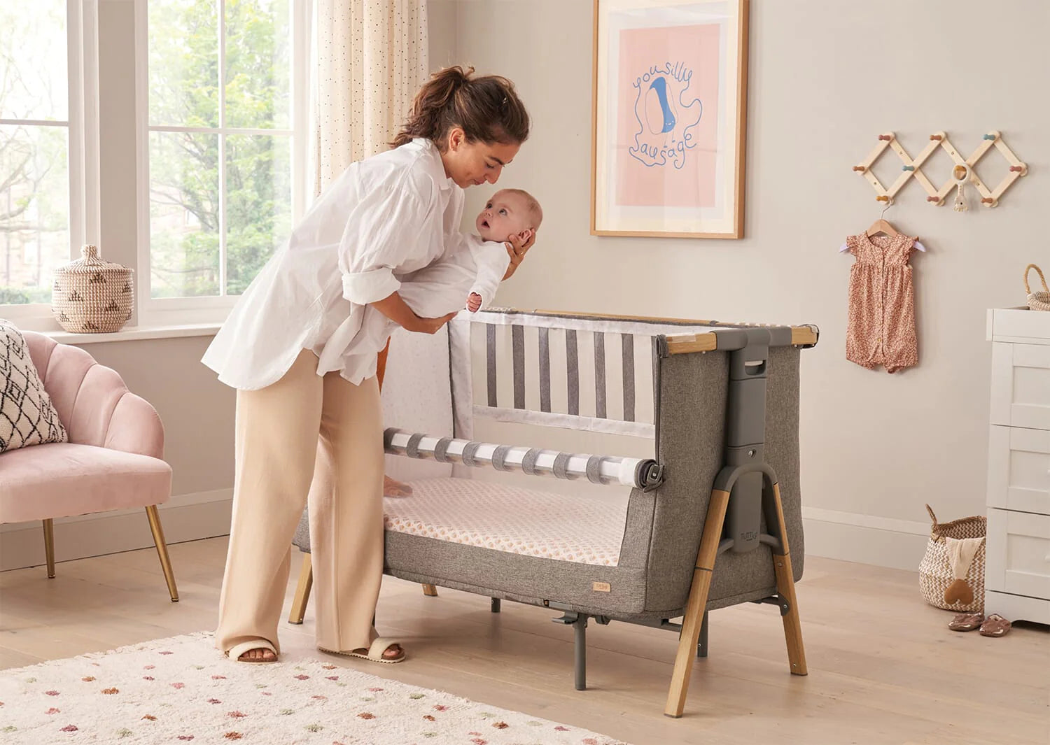 Tutti Bambini CoZee XL Bedside Crib & Cot - Oak / Charcoal