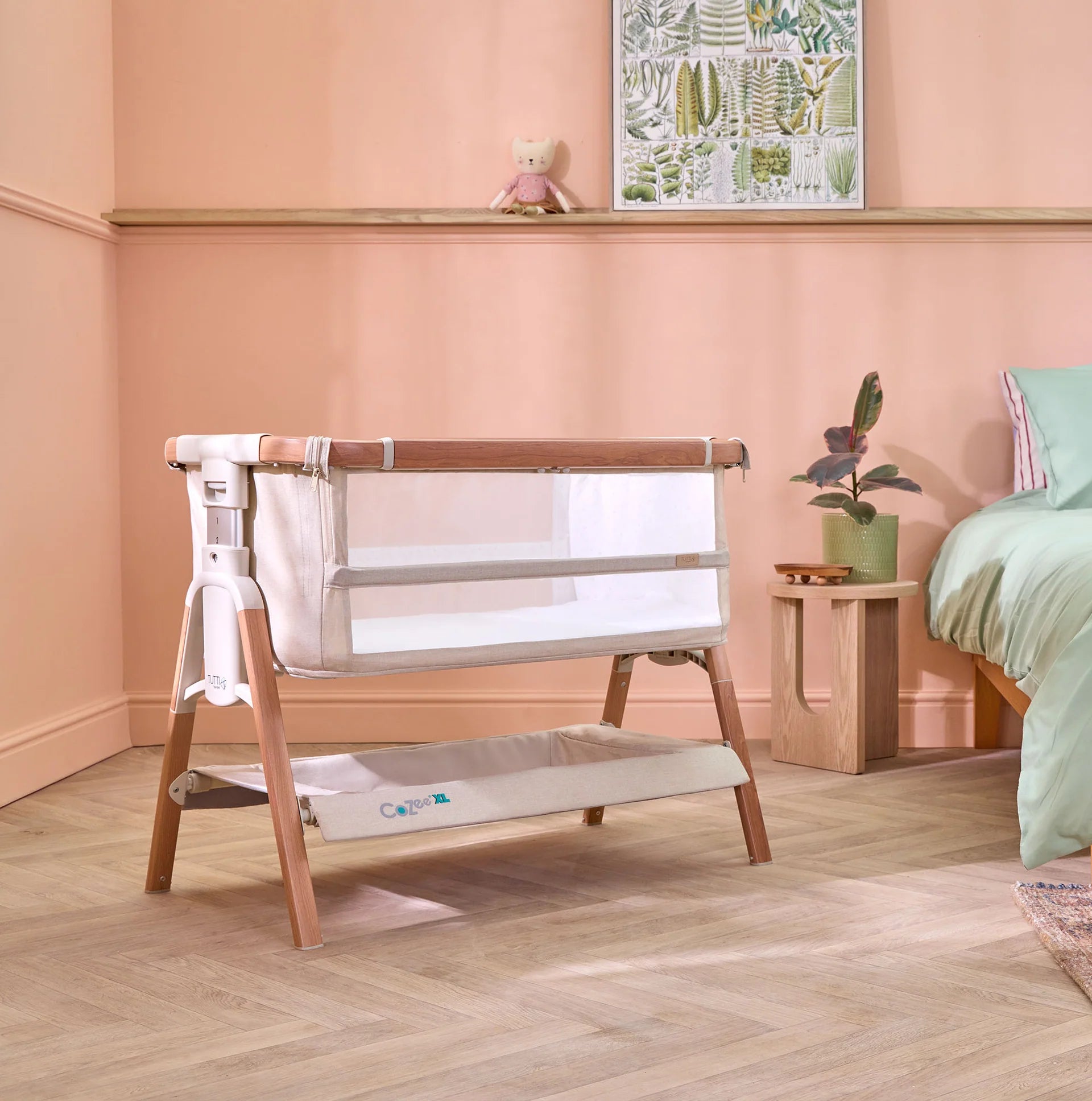 Tutti Bambini CoZee XL Bedside Crib & Cot - Scandinavian Walnut/Ecru