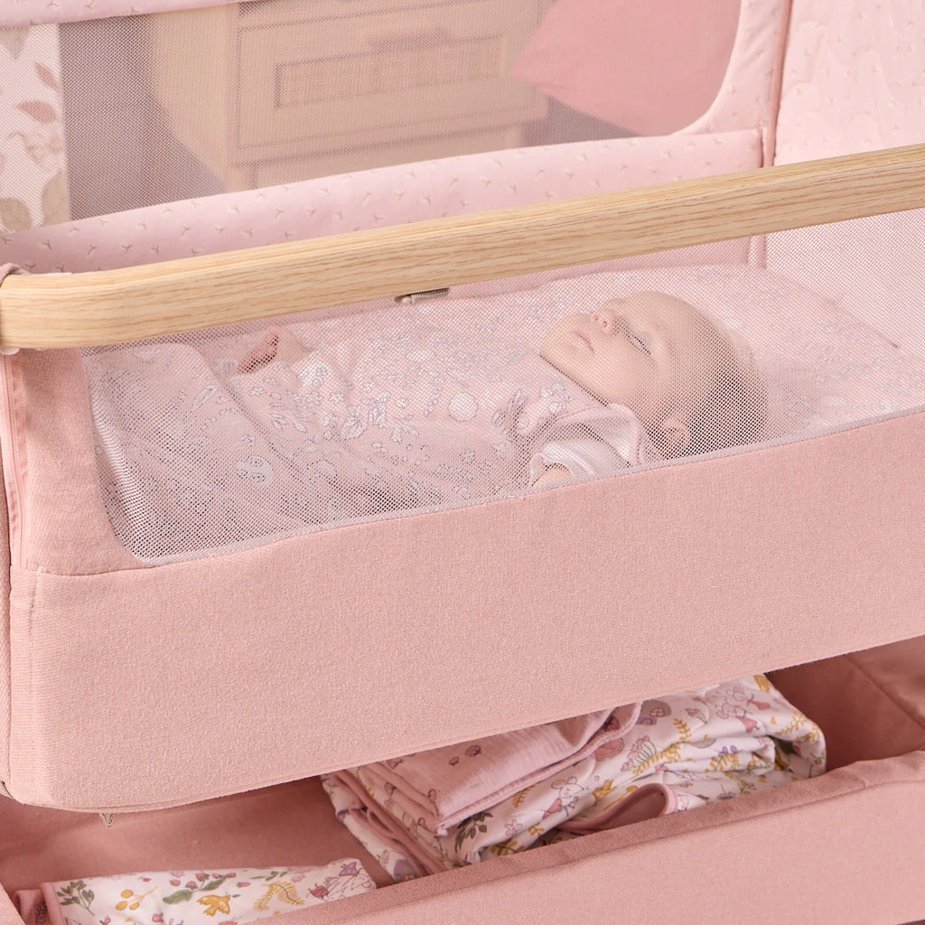 Tutti Bambini CoZee Air 2 Bedside Crib - Drifted Oak / Blush