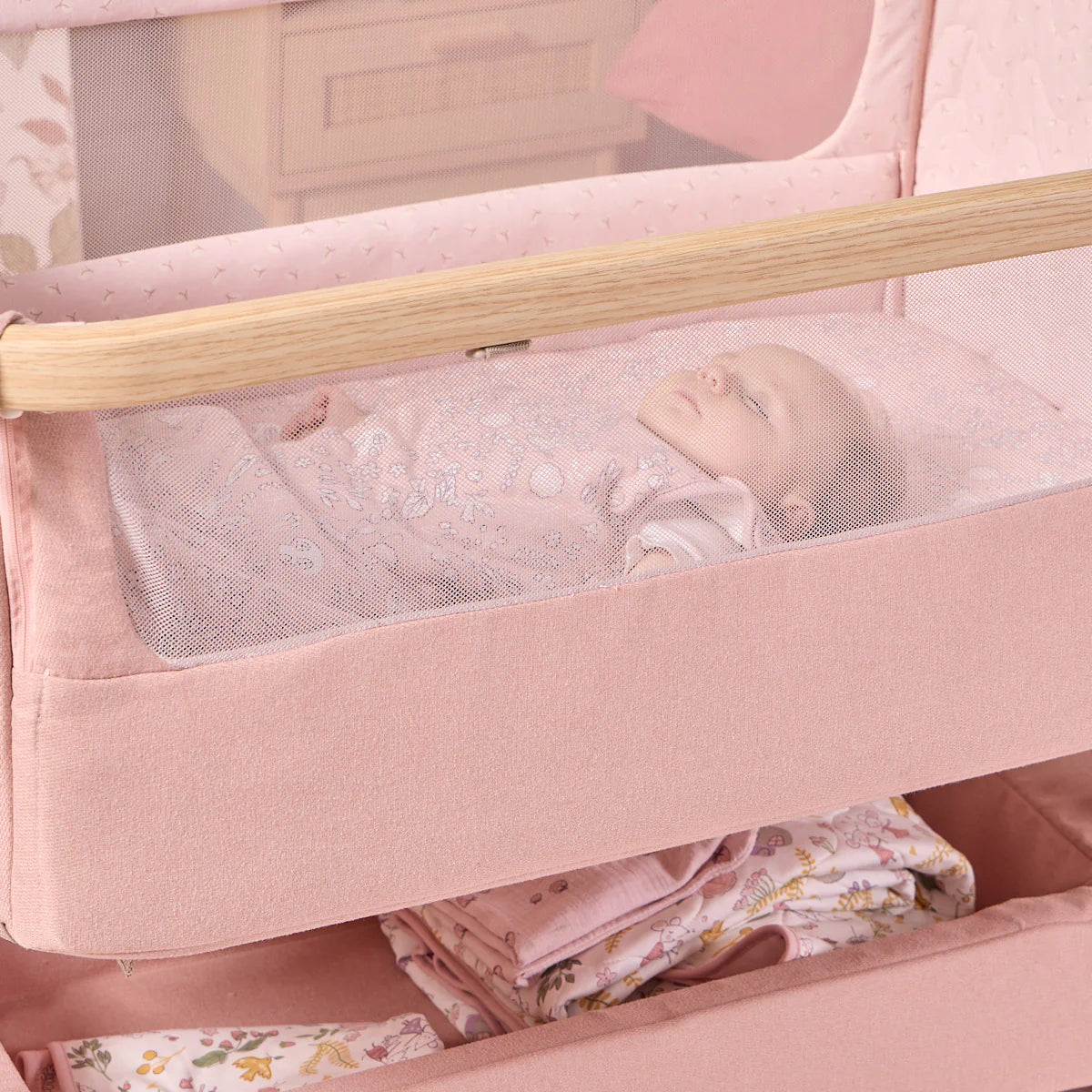 Tutti Bambini CoZee Air 2 Bedside Crib - Drifted Oak / Blush