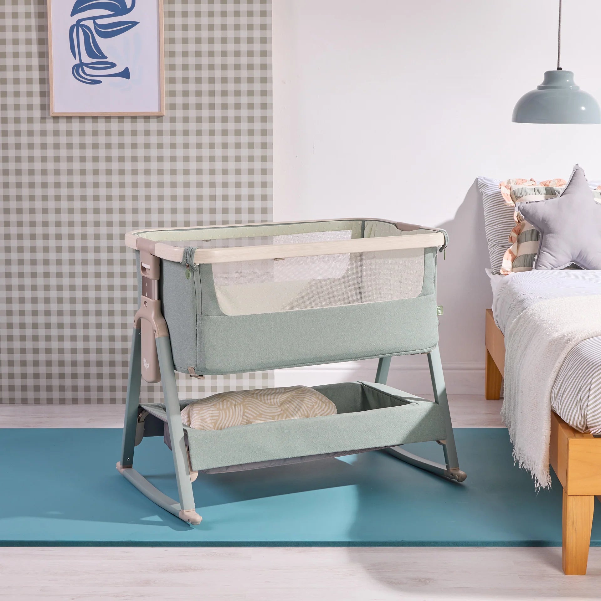 Tutti Bambini CoZee Air 2 Bedside Crib - Whitewash / Kelp