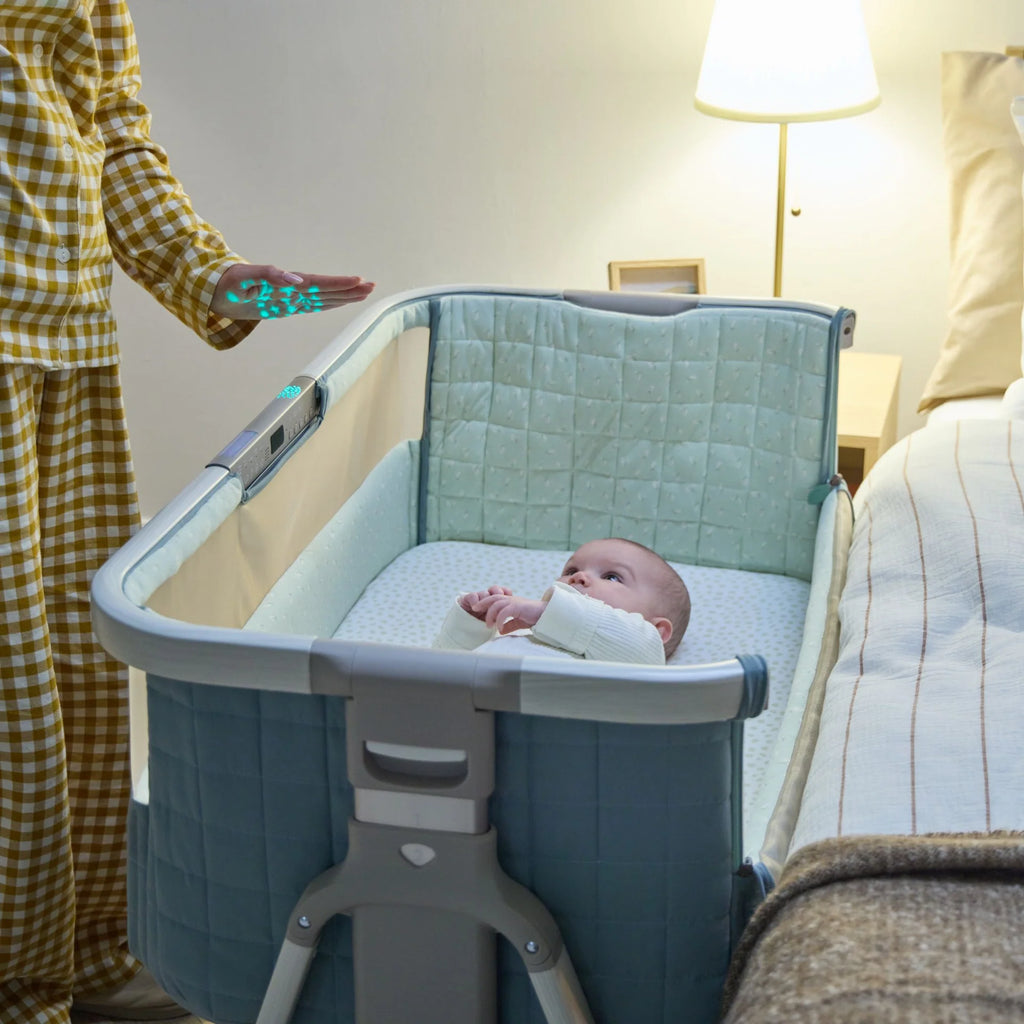 Tutti Bambini CoZee Sense Bedside Crib - Whitewash / Kelp