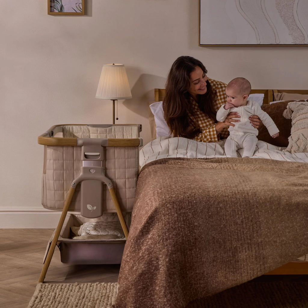 Tutti Bambini CoZee Sense Bedside Crib - Toasted Oak / Sand