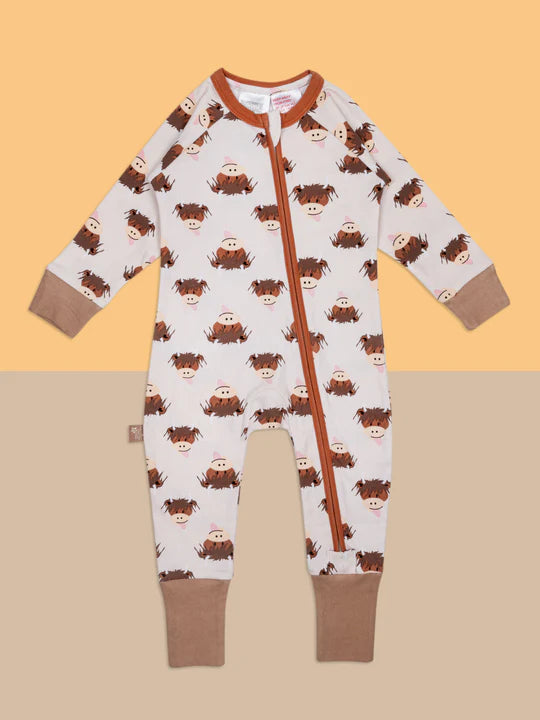 Blade & Rose Neutral Hamish Highland Cow Zip-Up Romper