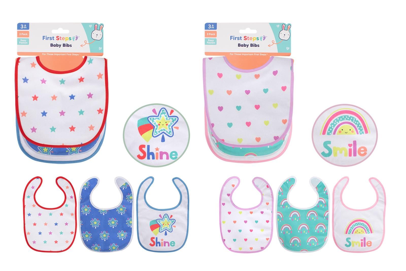 First Steps Pack 3 Baby Bib Set