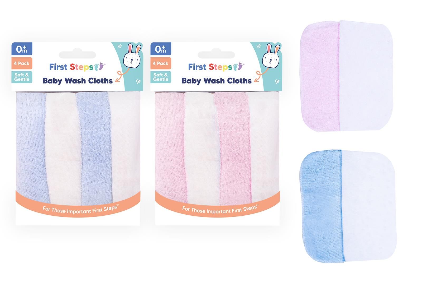 First Steps Pack Of Four Baby Wash Cloths
