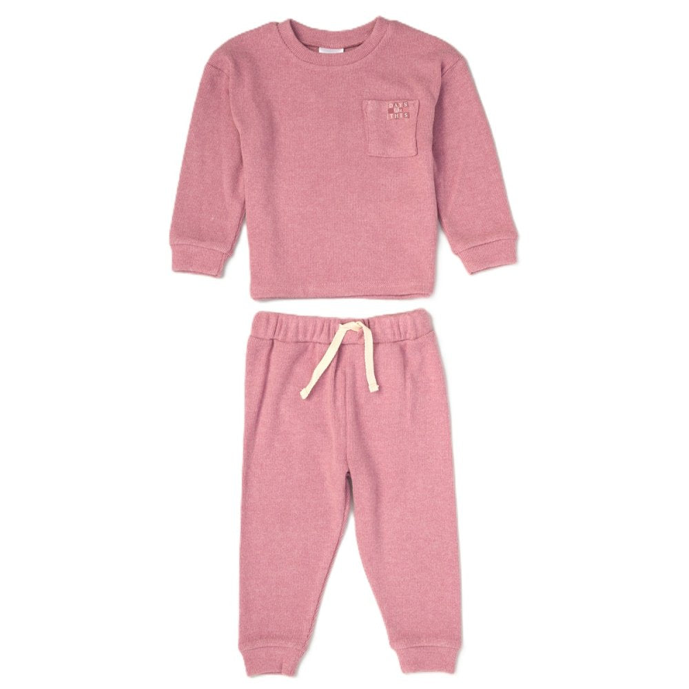 Lily & Jack Kids Brushed Rib Sweatshirt & Jog Pant Outfit - Pink