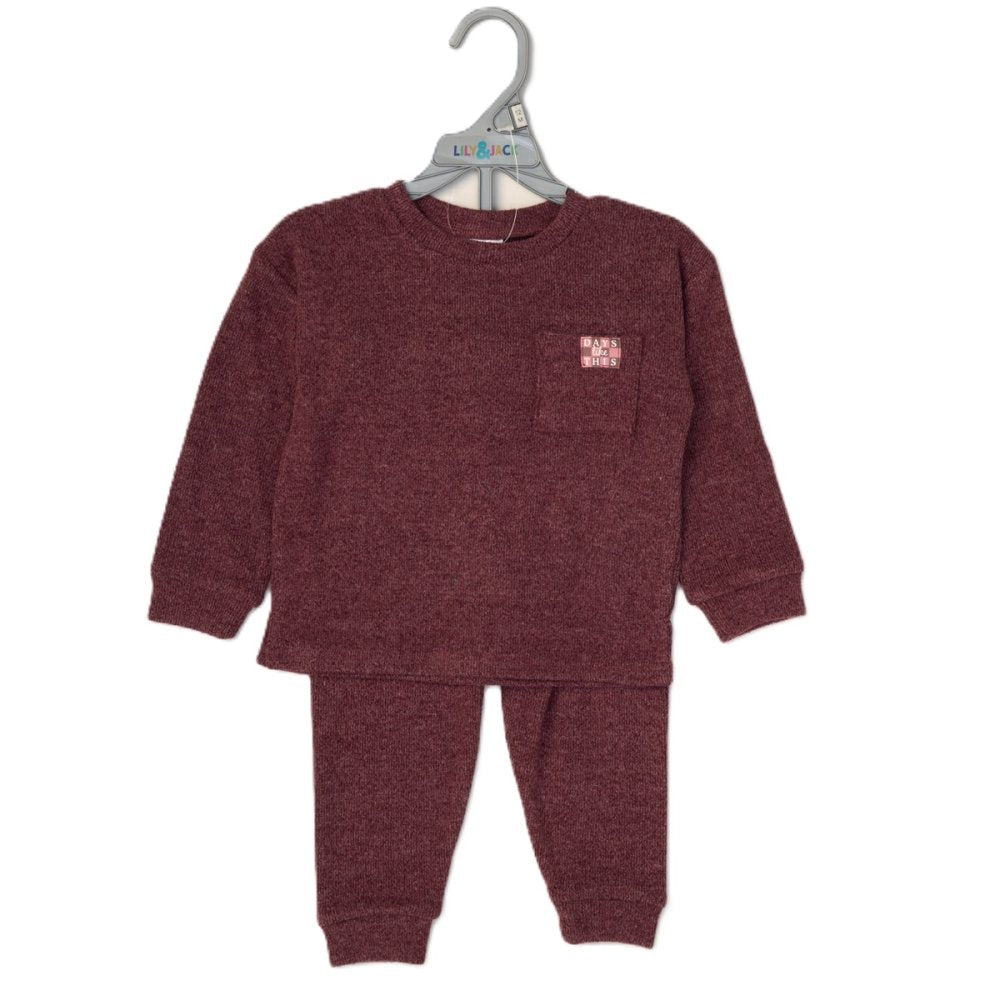 Lily & Jack Kids Brushed Rib Sweatshirt & Jog Pant Outfit - Maroon