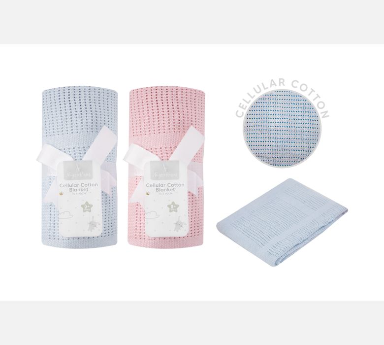 Hugs & Kisses Cellular Baby Blanket 70cm X 90cm 2 Colours