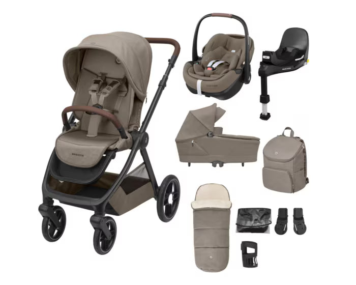Maxi-Cosi Oxford+ 9 Piece Premium 360 Travel System Bundle - Oak Truffle