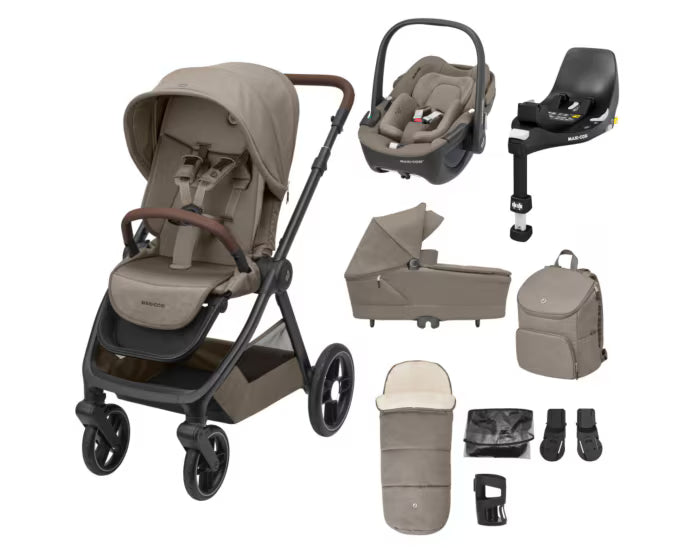 Maxi-Cosi Oxford+ 9 Piece Complete 360 Travel System Bundle - Oak Truffle