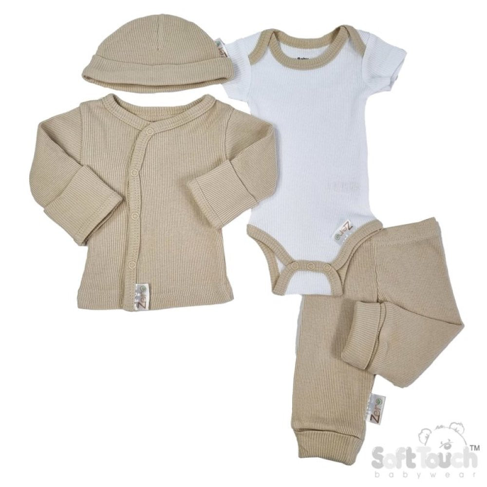 Soft Touch Tiny baby set - Tan/White