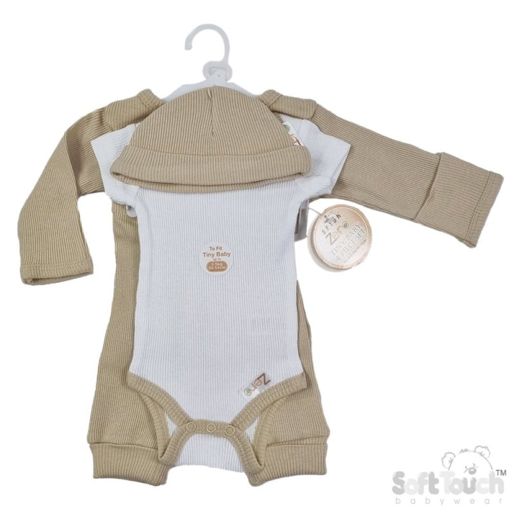 Soft Touch Tiny baby set - Tan/White