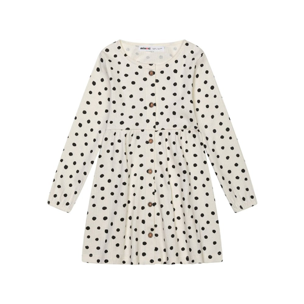 Minoti Long Sleeve Ballerina Dress - Cream / Black Polka Dots