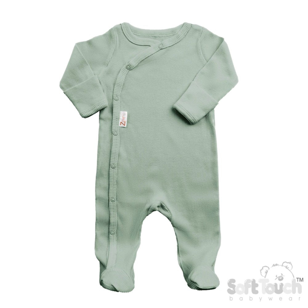 Soft Touch Sage Green Ribbed Sleepsuit (0-3 Months)