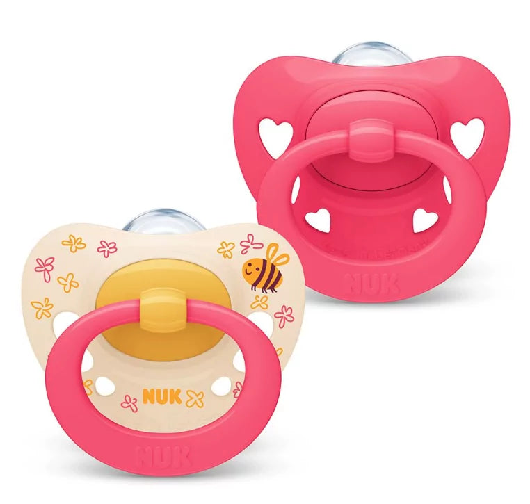 NUK Signature Baby Pacifier, 6-18 Months Bees and Pink Heart