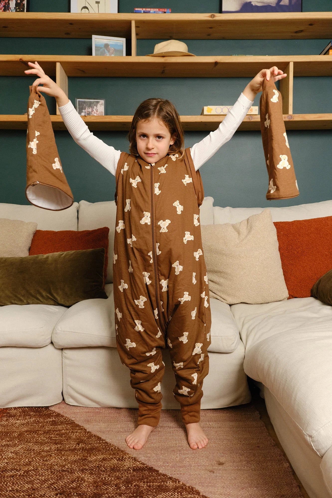 Sleeping jumpsuit with sleeves and socks -Teddy Mocca - TOG 1