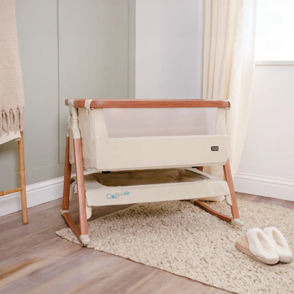 Tutti Bambini CoZee Air Bedside Crib - Scandinavian Walnut/Ecru