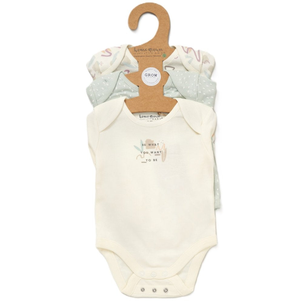 Baby Unisex Organic Cotton 3 Pack Bodysuits With Extendable Gussets (NB-6 Months)