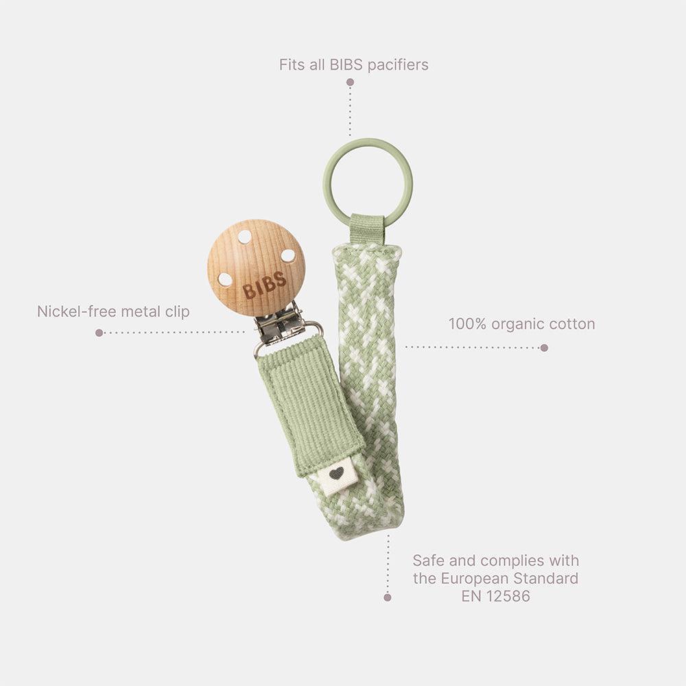 BIBS Pacifier Clip Ribbon - Sage/ Ivory