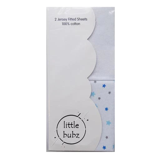 Little Bubz 2 Jersey Fitted Cot Bed sheets 70x145cm - Blue Stars