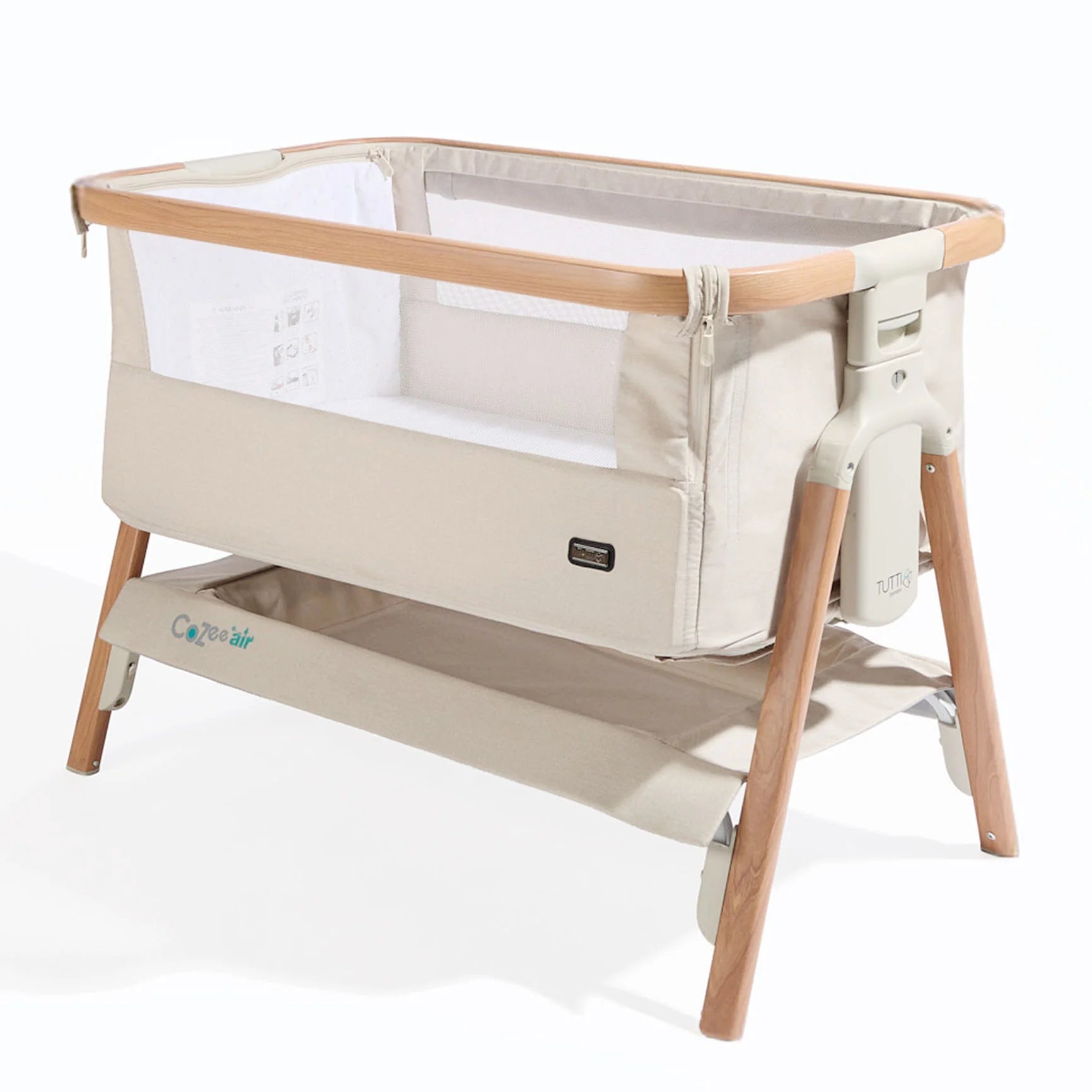 Tutti Bambini CoZee Air Bedside Crib - Scandinavian Walnut/Ecru