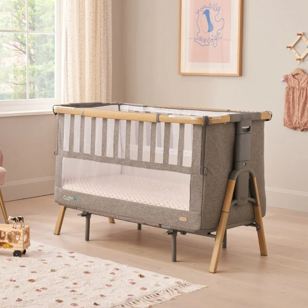 Tutti Bambini CoZee XL Bedside Crib & Cot - Oak / Charcoal