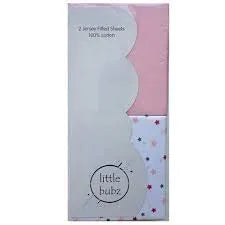Little Bubz 2 Jersey Fitted Cot Bed sheets 70x145cm - Pink Stars